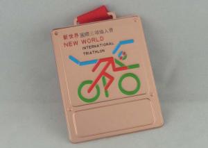 China Copper Ribbon Medals With Printing Ribbon And Soft Enamel For Triathlon Medal on sale