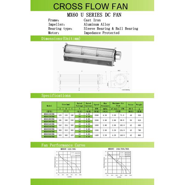 Tubular 12V DC Blower Fan Crossflow Fans for Elevator 60x240mm