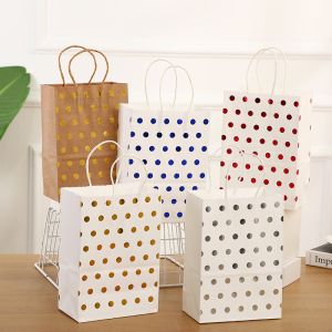 Custom Gold Dot Kraft Paper Gift Bags with Twisted Handles