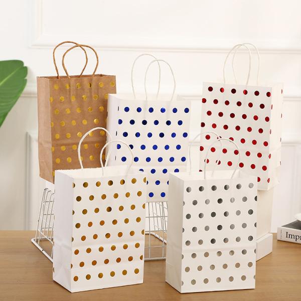 Buy Custom Gold Dot Kraft Paper Gift Bags with Twisted Handles at wholesale prices