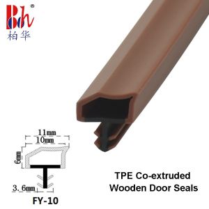 TPE Co-Extruded Wooden Door Rubber Seal Strips Weatherstrips Teak Wood Color