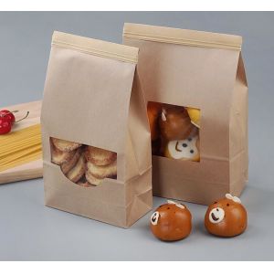 China Tin tie tea pouch bag, coffee bean packaging stand up k kraft paper tea paper bag with window Cookie choco pouch on sale