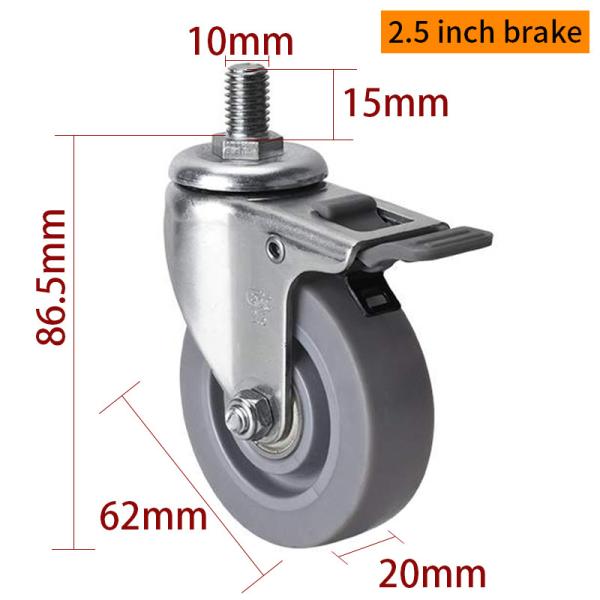 EDL Mini Caster Wheels 2.5inch 35kg Threaded TPE by Swivel and Brake type