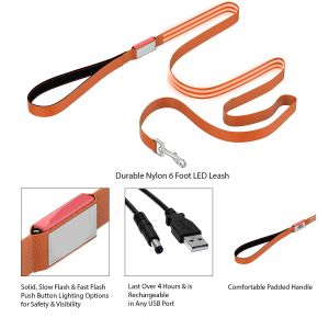 Three Colors LED Dog Leash 6 Ft Long Padded Handle With 4 Hours Working Time