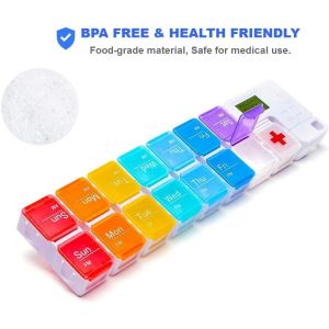 Smart Pill Box,7 Day Pill Organizer,4 Alarm Clocks,AM/PM Automatic Alarm