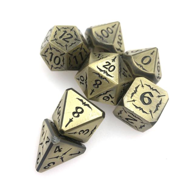 Buy Antiwear Exquisite Carving Core Dice Polyhedron Ancient Bronze Metal Dice Set at wholesale prices