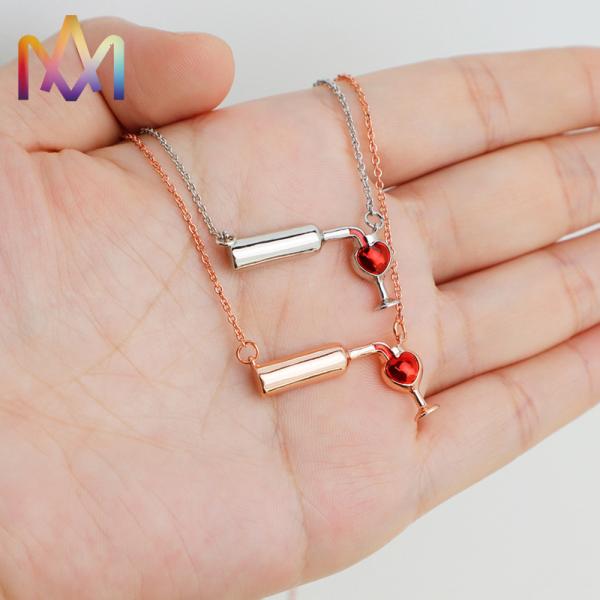 Hypoallergenic Wine Bottle Cup Pendant Womens Engraved Necklace