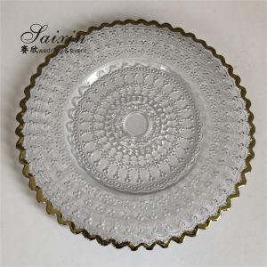 Gold Clear Beaded Glass Charger Plates Round 32cm