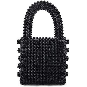 MIUCO WOMENS BEADED HANDBAGS HANDMADE WEAVE CRYSTAL PEARL TOTE BAGS