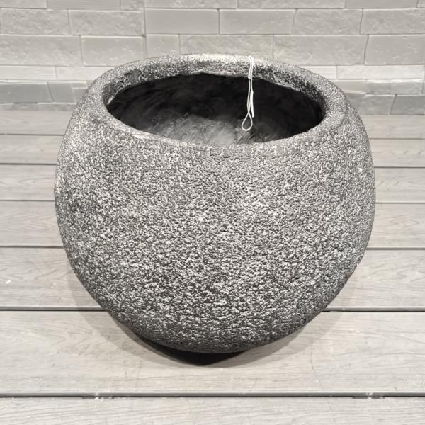 Grey Textured Round Fiber Clay Planter With Natural Rock-like Pattern