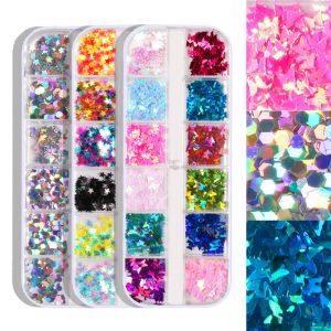 Quality 12 Grids Star Geometric Butterfly Nail Art Stickers Glitter Flakes Nail Art Sequins Paillette Confetti Holographic Laser Shining for sale