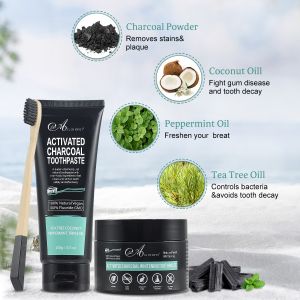Activated Charcoal Teeth Whitening Bleaching Kit 100ml With Tooth Powder