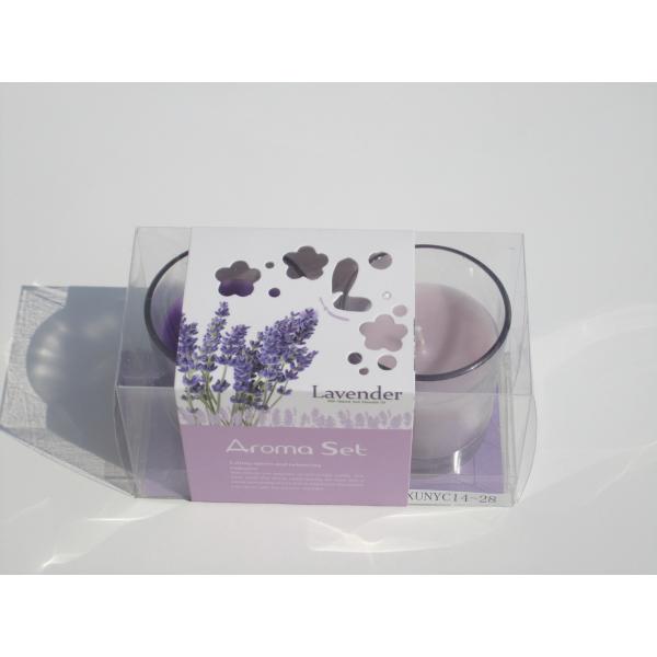 Buy 2pk  purple & pink  lavender fragrance assorted  glass candle with printed wrapping  label packed into clear box at wholesale prices