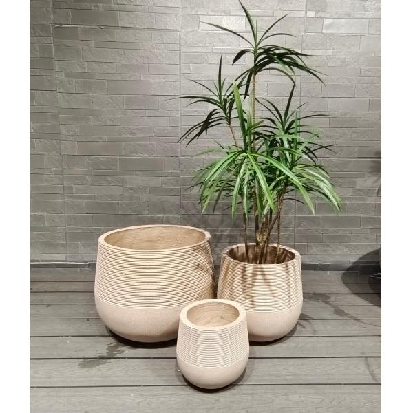 Warm Natural Beige Dual - Texture Contrast Round Fiber Clay Planter Home Decoration Project
