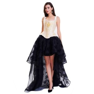 Flower Printed Vintage Bustier And Corset Yellow Vest For Women