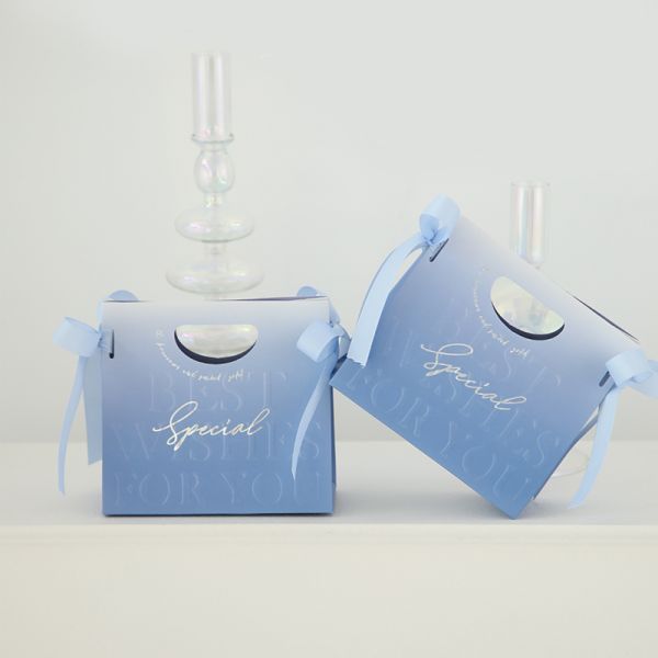 Buy Gift Box Set Premium Pastel Blue Lavender Packaging Laser Cut Handles Ribbon Bows Gold Foil Luxury Presentation Boxes at wholesale prices