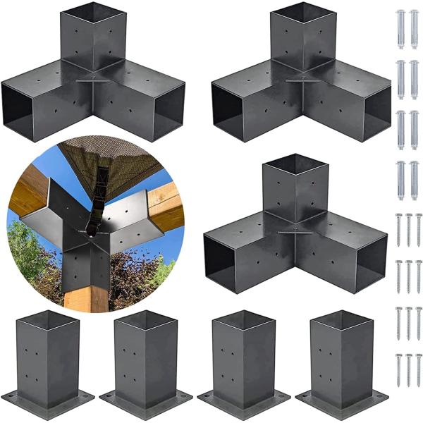 Single-side Bracket 4x4 Inch Wood Beams Post Base with Screws 3 Way Pergola Brackets