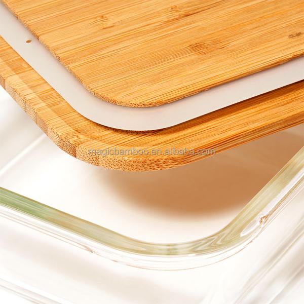 Kitchen Square Glass Jar Lunch Box Container With Bamboo Lid Customizable and Durable