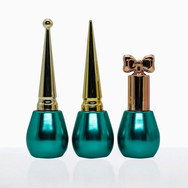 Buy Glossy Green Round Nail Polish Bottles With Brush 10ml Refillable at wholesale prices