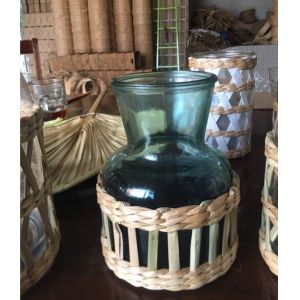 Best selling Seagrass bottle carrier Wicker detox bottle holder Seagrass glass