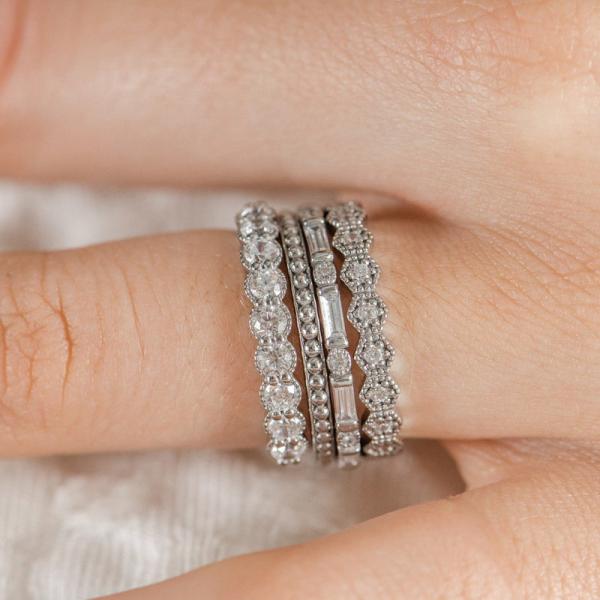 Trendy Eternity Geometric Shape Cubic Zirconia Stackable Ring Band for Women