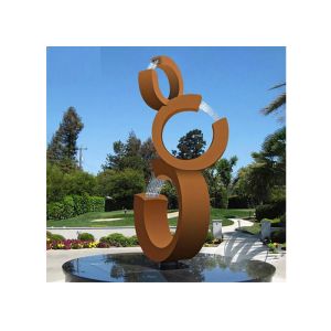 Modern Rusty Corten Steel Water Feature Garden Fountain 2C Shape