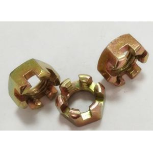 High Strength Metal M16 Castle Nut , Slotted Hex Nut Yellow Zinc Plated