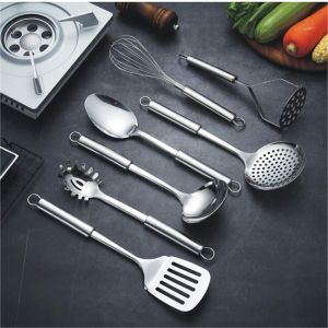 Multiapplication Stainless Steel Kitchen Utensil Set With Holder Rustresistant