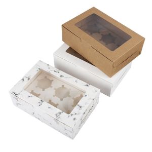 Bakery Custom Cake Box Mini Muffin Cupcake Boxes 6 Holes With Window