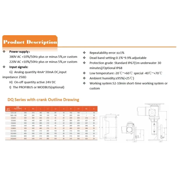 CE 380V 50Hz Part Turn Worm Gear Box Electric Valve Actuator with Crank and Base