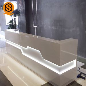 Seamless Splicing Solid Surface Reception Desk With Led Light , Front Office