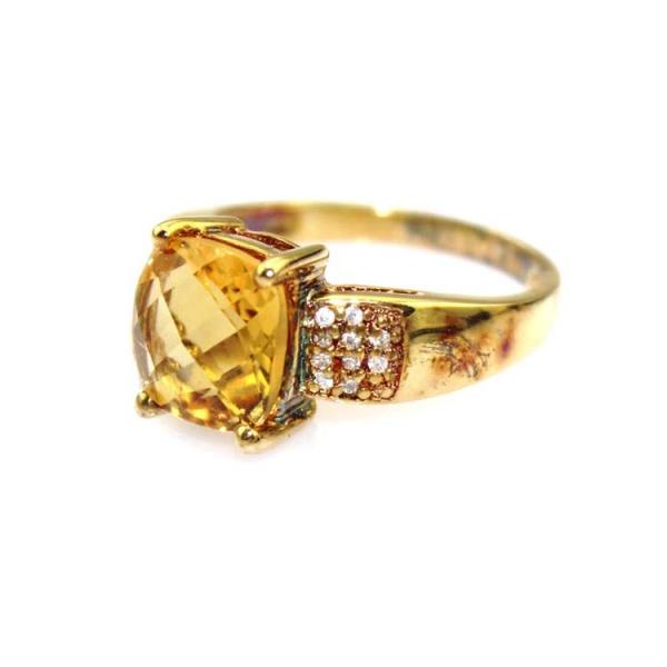 18k Yellow Gold Plated 925 Silver Ring with 8x10mm Yellow Cubic Zircon (F24)