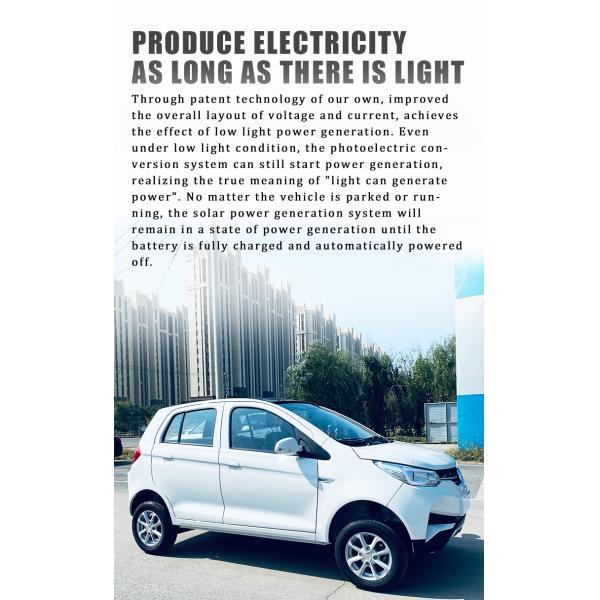 2024 Electriccar Max Range 400km Autos Electric 4 Wheel Solar Panel Car LHD Front Logo Rear Driver Position