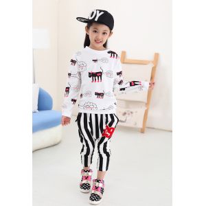 2016 Fashion Girl Kid's Cat Cartoo Pattern Long Sleeve Cotten Sport Kitten Top