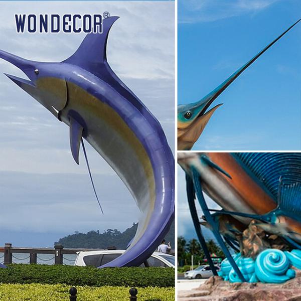 Outdoor Metal Fish Decoration Hotel Deco Life Size Bronze Blue Marlin Fish Statue for Sale