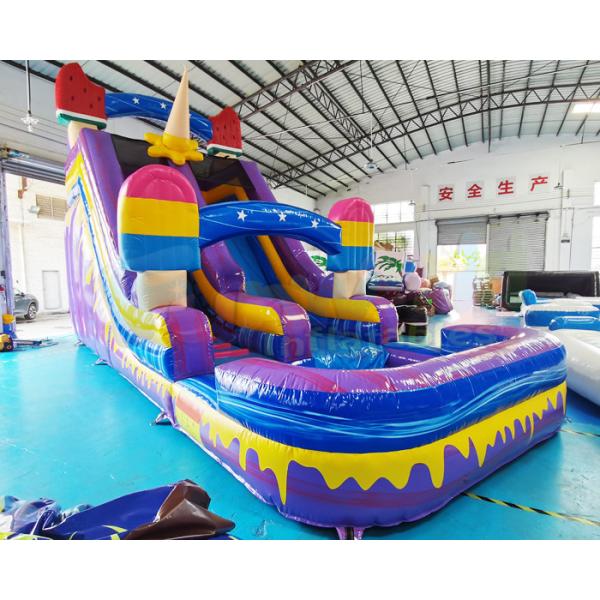 Buy ROHS Ice Cream Bouncer Outdoor Inflatable Water Slides With Pool at wholesale prices