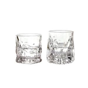 Transparent 260ml 95mm Square Crystal Whiskey Glasses Butterfly Embossed