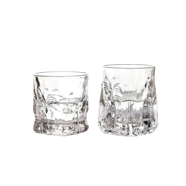 Buy Transparent 260ml 95mm Square Crystal Whiskey Glasses Butterfly Embossed at wholesale prices