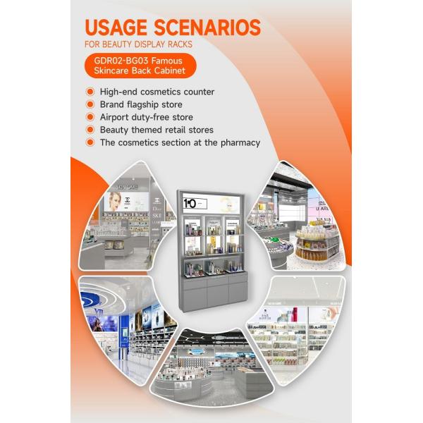 GDR02-BG03 Skincare Display Cabinet with 60mm Soft Film Light Box and Milky White Organic Material for Cosmetic Stores
