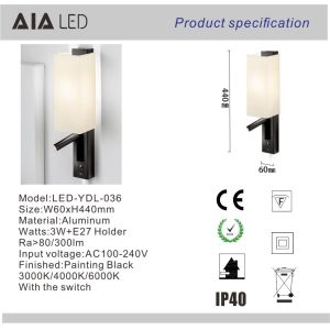 Classical fabric shade flexible reading wall lamp & inside bed wall light