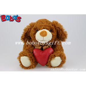 China Dark Brown Plush Stuffed Dog Animals With Red Heart Pillow on sale