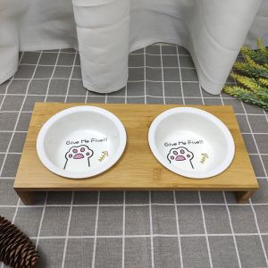 Protection Cervical Vertebra Double Bowl Ceramic Bamboo Wood