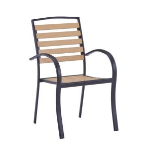 Outdoor Courtyard Curved Armchair Plastic Wood Slat Aluminum Stacking