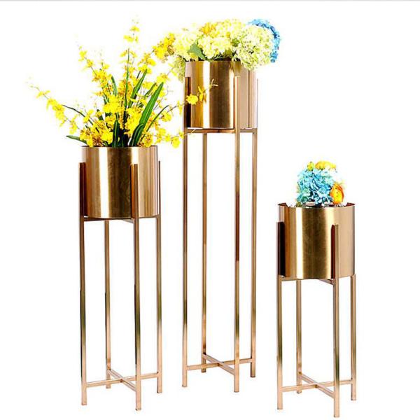 High art cute golden planter stainless steel flower pot with stand