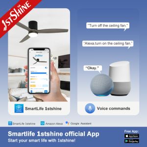 Decorative Solid Wood Flush Mount Ceiling Fan With LED Light 6 Speed Remote