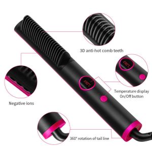 Negative Ions Electric Hair Brush Anti Scald Hair Straightener Brush