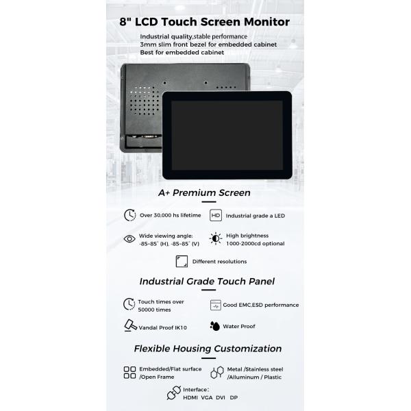 Maritime 8 Inch Touch Monitor Fingerprint Proof Anti Glare 350cd/M2