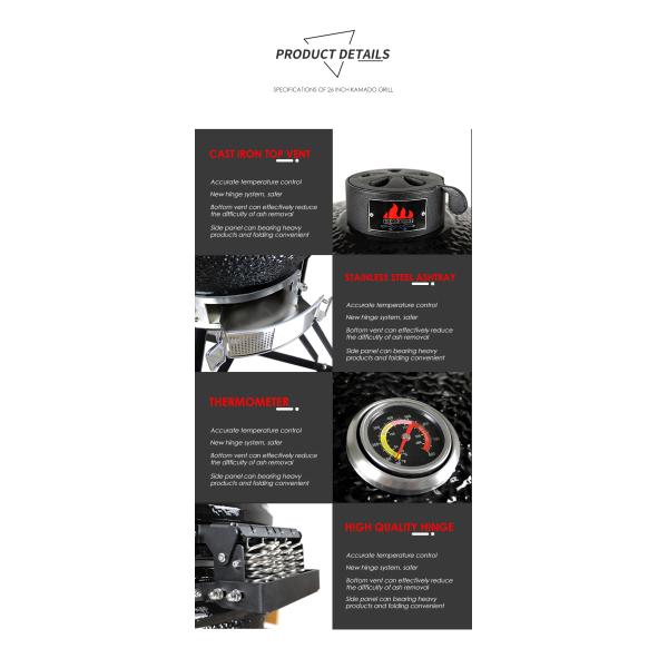 KIMSTONE Kamado BBQ 26 Inches Grande Black Monster XXL Egg Charcoal Barbecue Grill Smoker