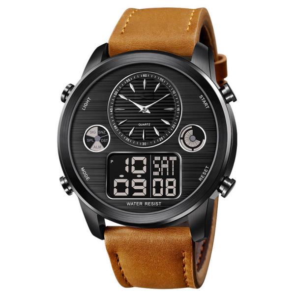 Buy Trend Design Watch Men Clock Wrist Watch Leather Two Time Zone Watches for Men 1653 at wholesale prices
