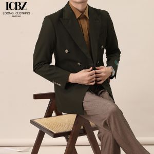 Custom Fabric Retro Brown Gentleman Slim Lapel Collar Suit Jacket for Men's Formal Wear